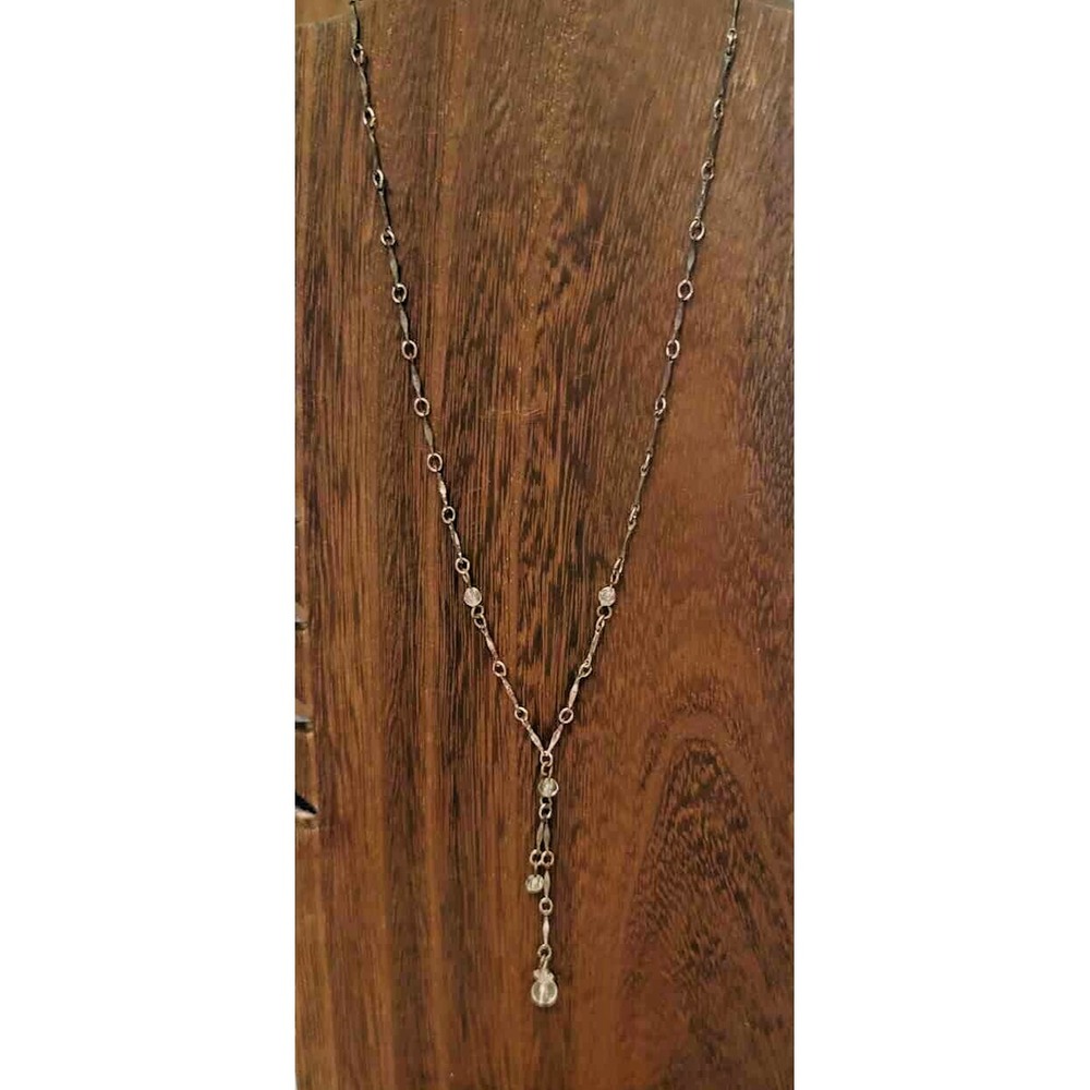 Bar Link Y Drop Lariat Silver Toned Chain Drop Beaded Necklace